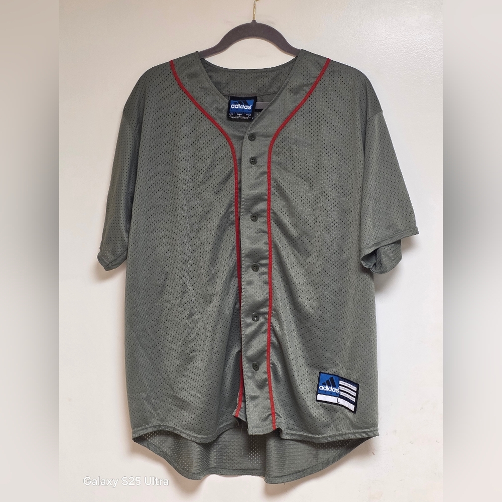 Adidas Gray/Green and Red Baseball Jersey Shirt